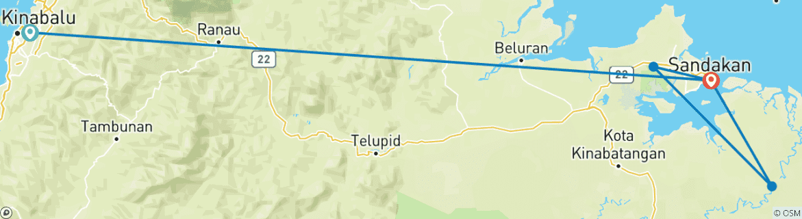 Image d'une carte montrant l'itinéraire du circuit