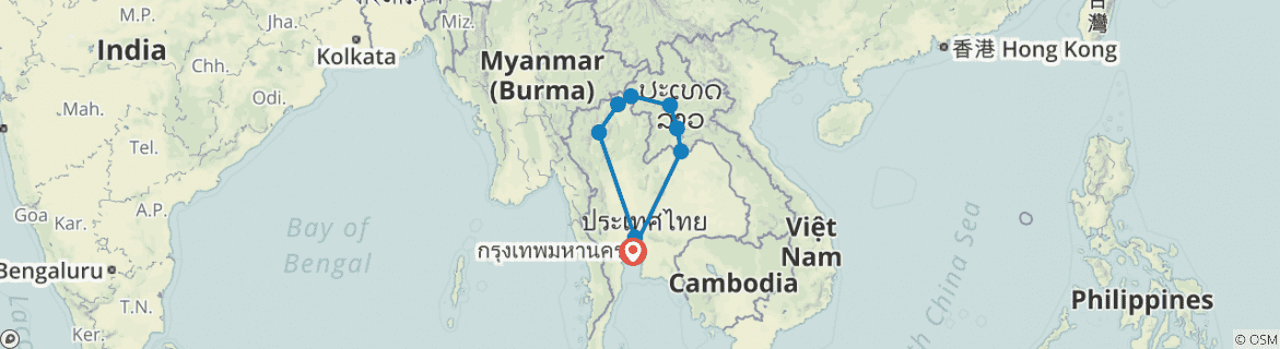 Image of a map showing the route of the tour
