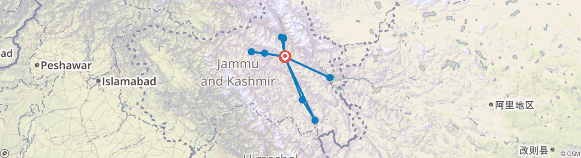 Image of a map showing the route of the tour