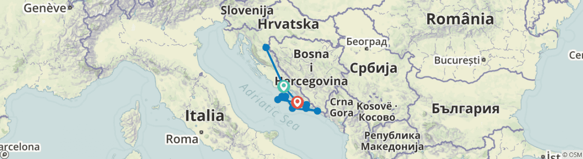 Image of a map showing the route of the tour