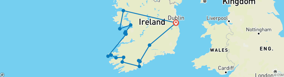 Image of a map showing the route of the tour