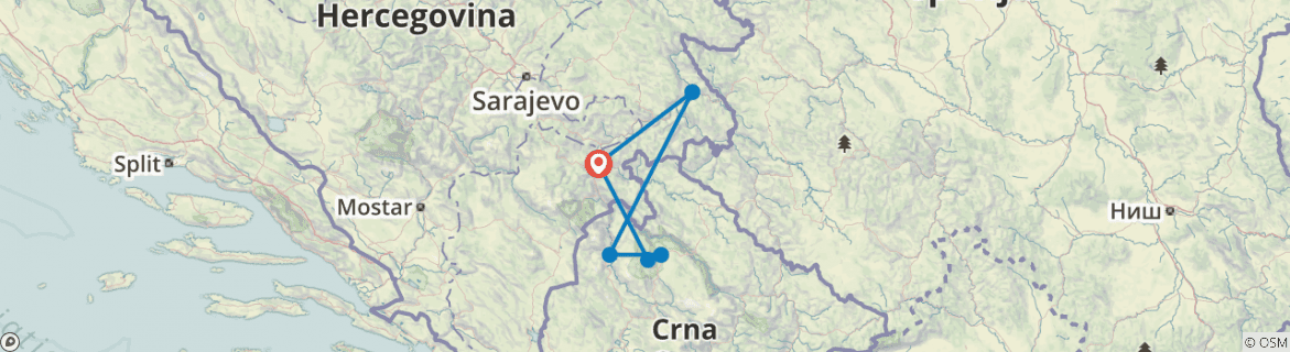 Image of a map showing the route of the tour