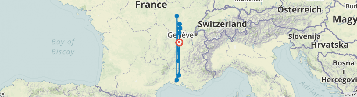 Image of a map showing the route of the tour