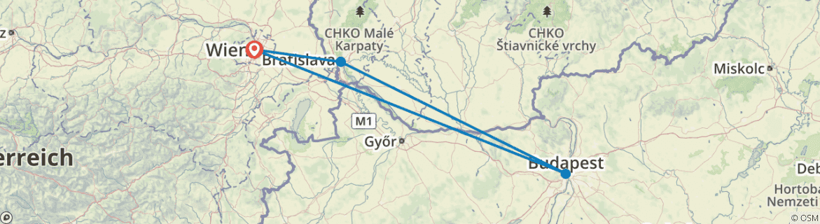 Image of a map showing the route of the tour