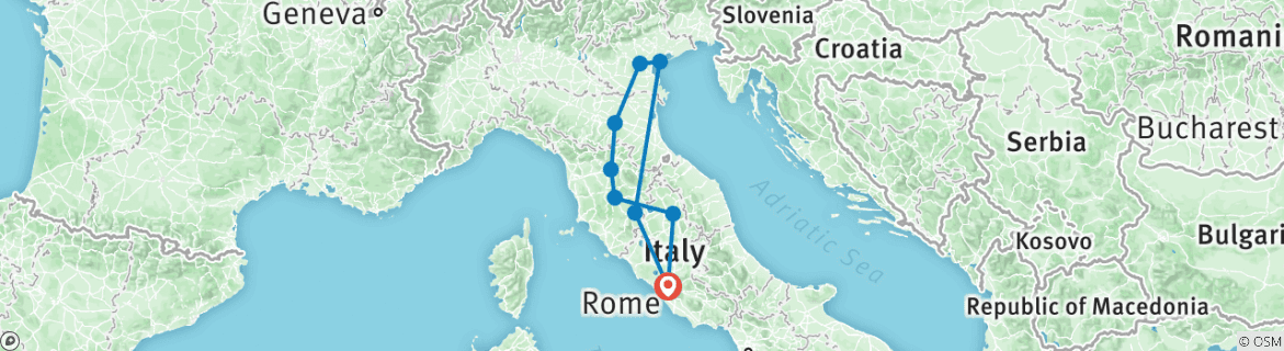 Image of a map showing the route of the tour