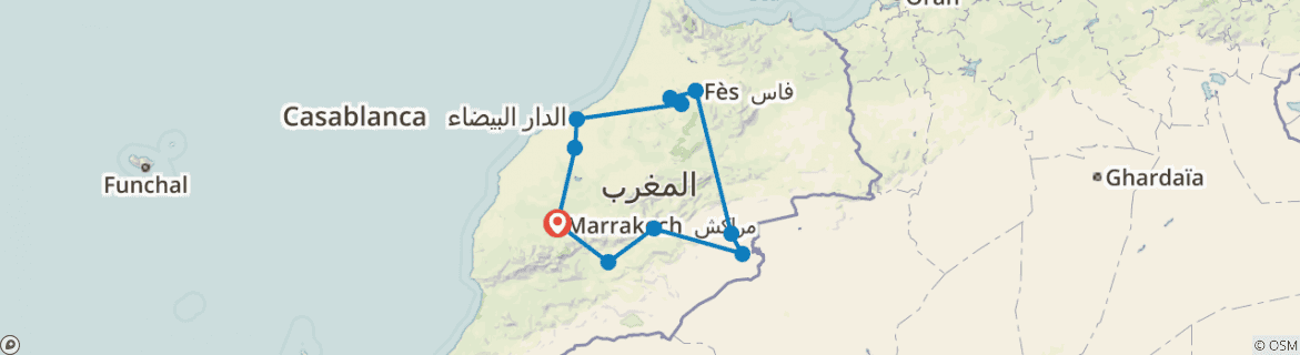 Image of a map showing the route of the tour