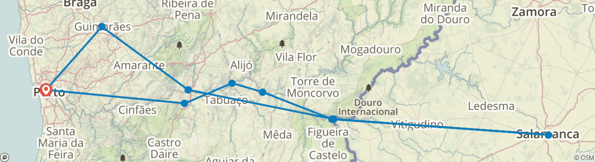 Image of a map showing the route of the tour