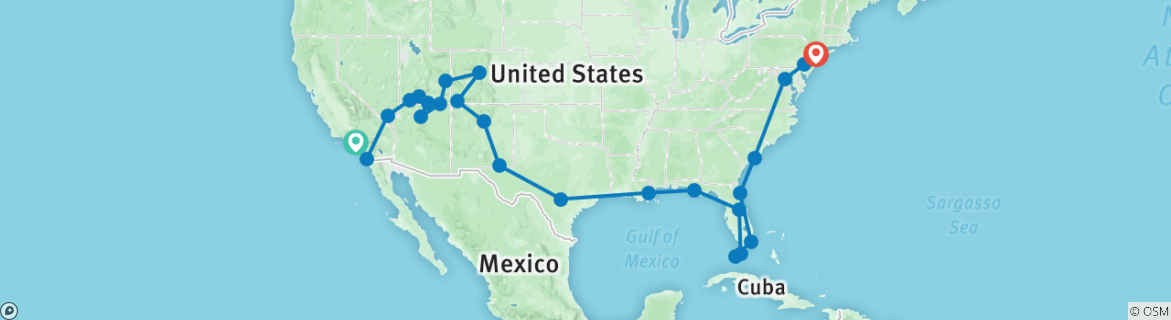 Image of a map showing the route of the tour