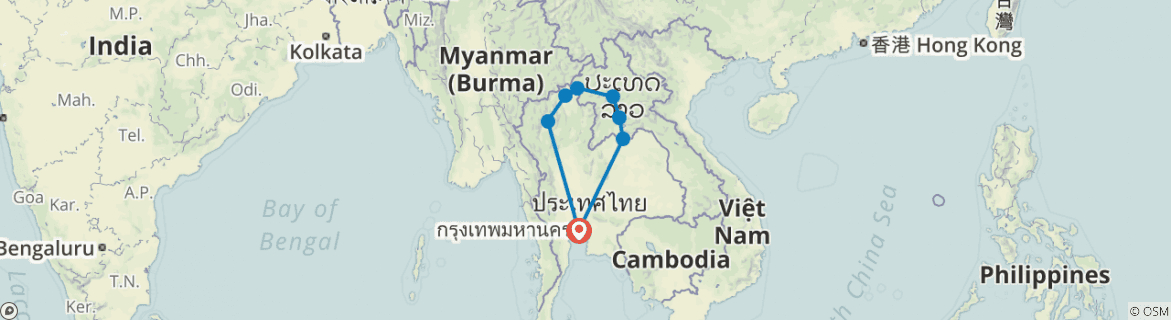Image of a map showing the route of the tour