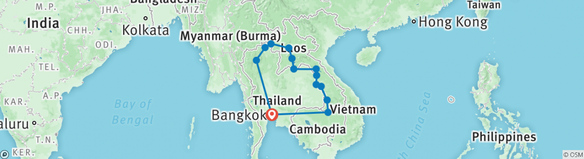 Image of a map showing the route of the tour