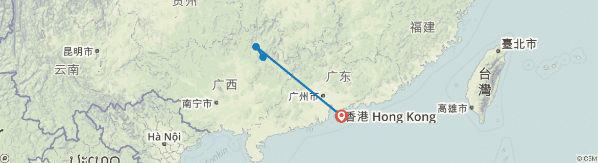 Image of a map showing the route of the tour