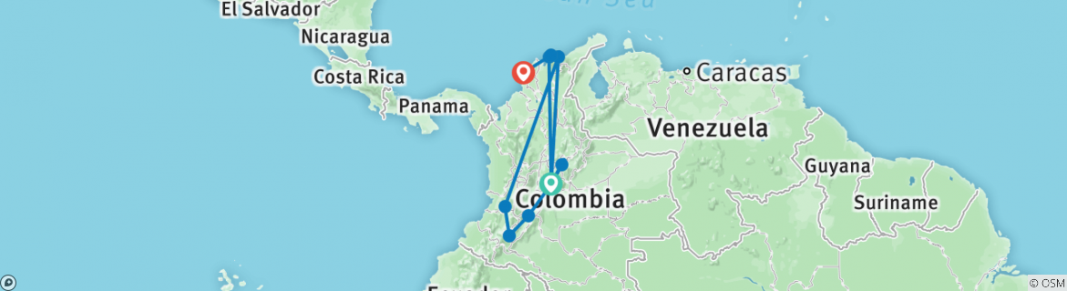 Image of a map showing the route of the tour