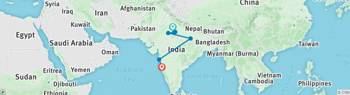 Image of a map showing the route of the tour