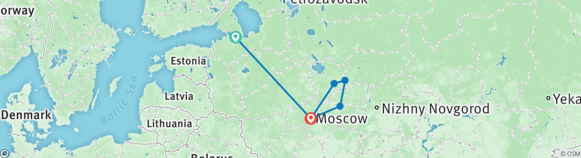 Image of a map showing the route of the tour