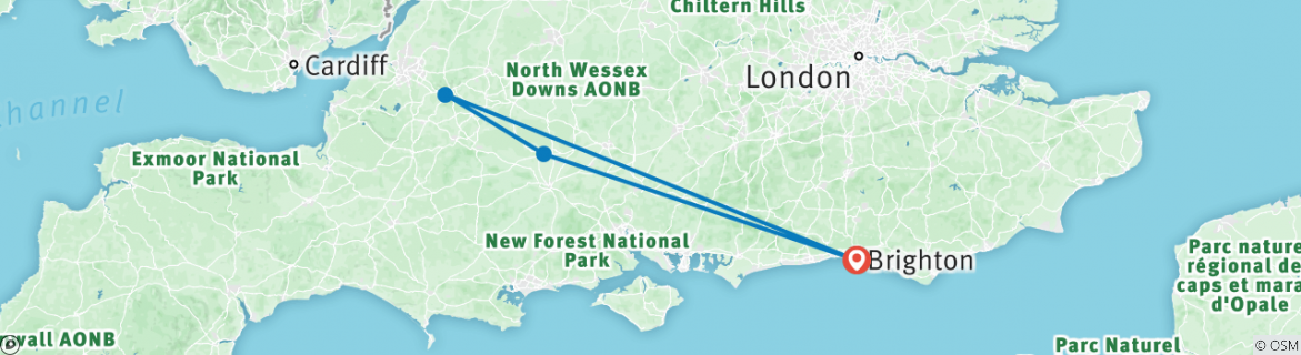 Image of a map showing the route of the tour