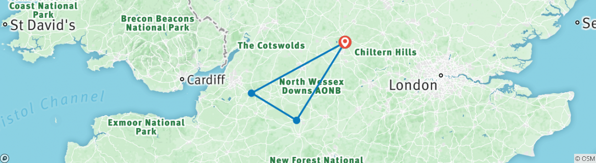 Image of a map showing the route of the tour