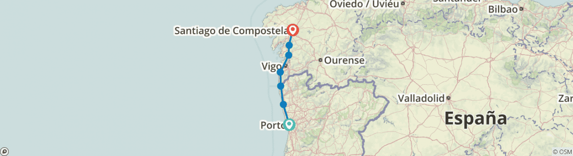 Image of a map showing the route of the tour