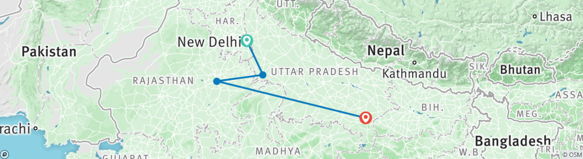 Image of a map showing the route of the tour