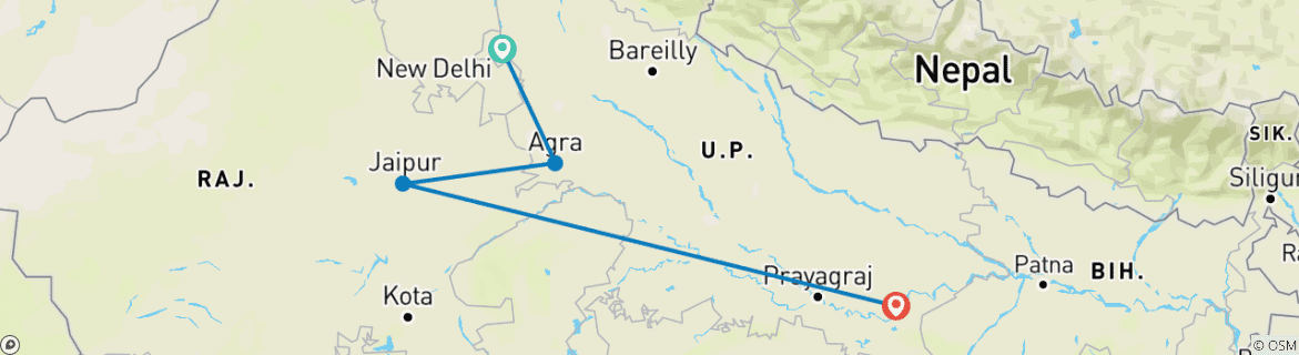 Image of a map showing the route of the tour