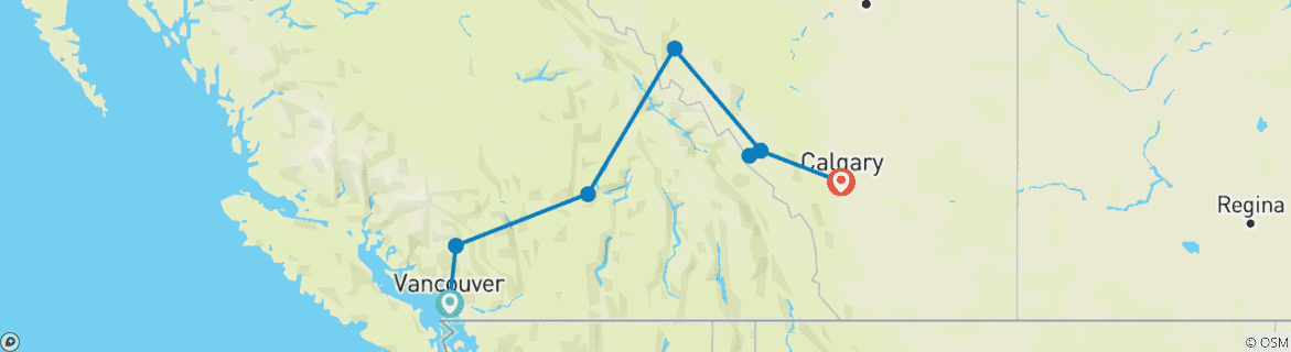 Image of a map showing the route of the tour