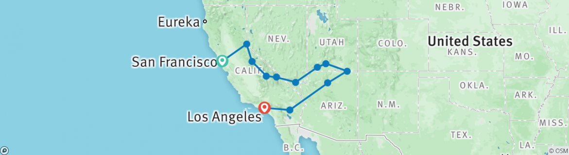 Image of a map showing the route of the tour