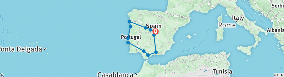 Image of a map showing the route of the tour