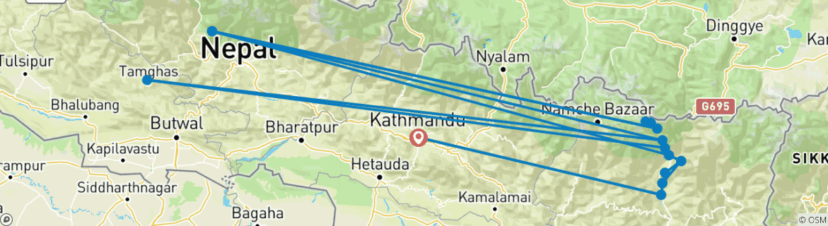 Carte du circuit 14 jours de Trek au camp de base du Makalu au Népal