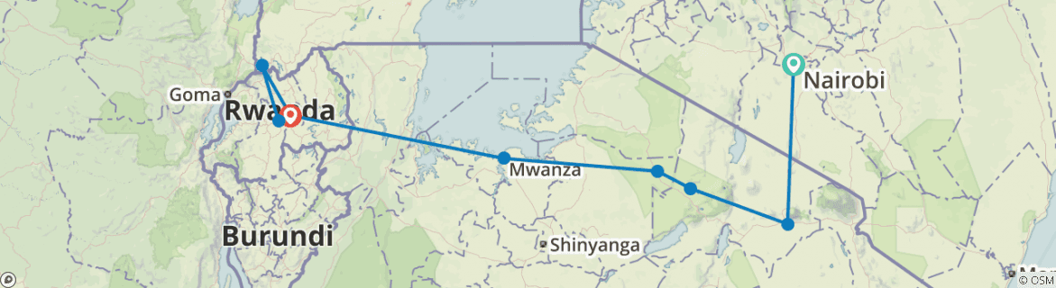 Image of a map showing the route of the tour