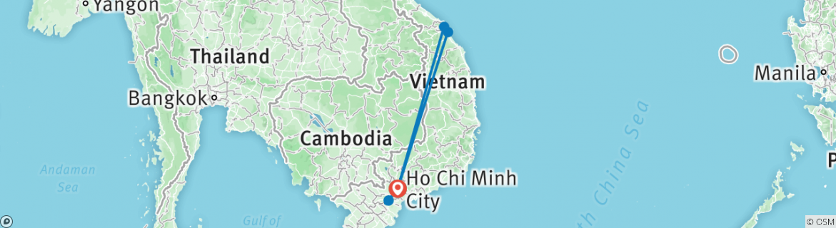 Image of a map showing the route of the tour
