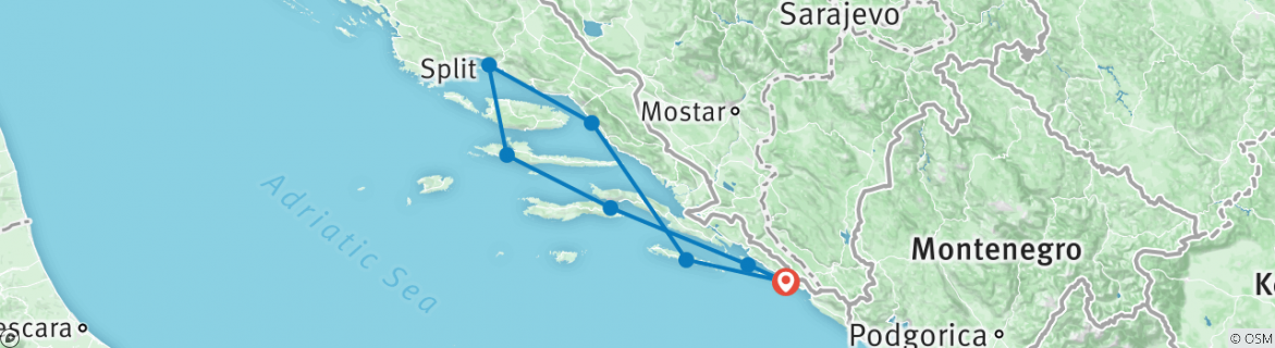 Image of a map showing the route of the tour