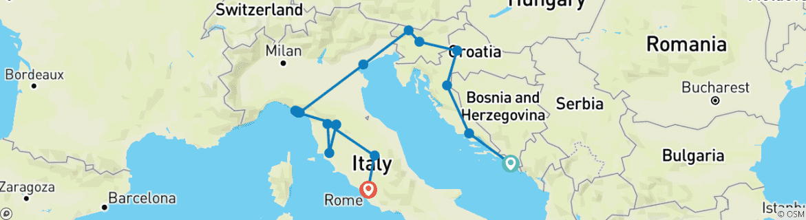 Image of a map showing the route of the tour