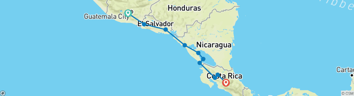 Carte du circuit Du Guatemala au Costa Rica (including Parc national de Cerro Verde)