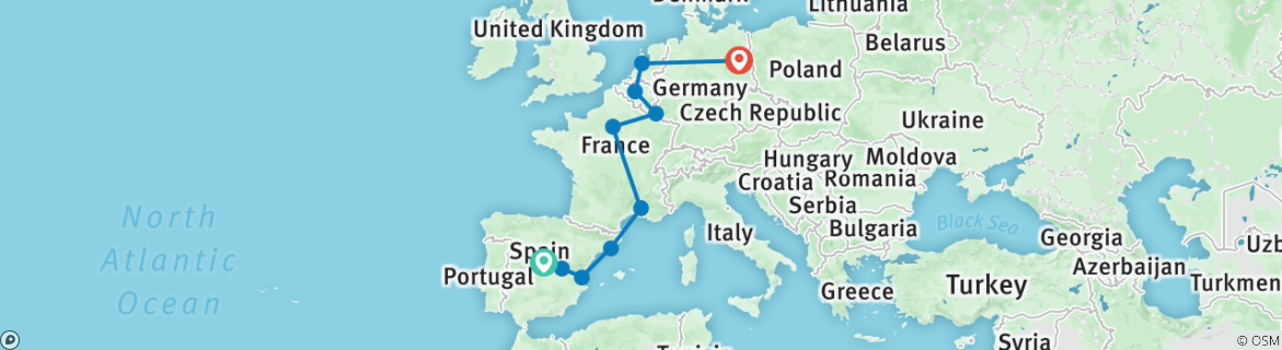 Karte mit der Reiseroute