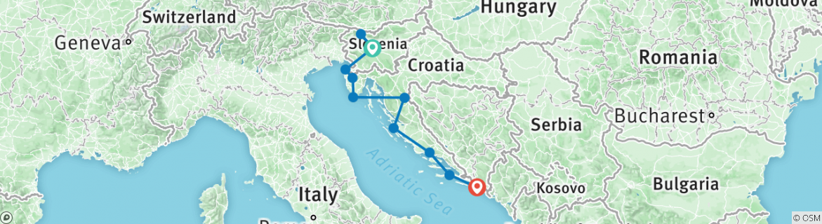 Image of a map showing the route of the tour