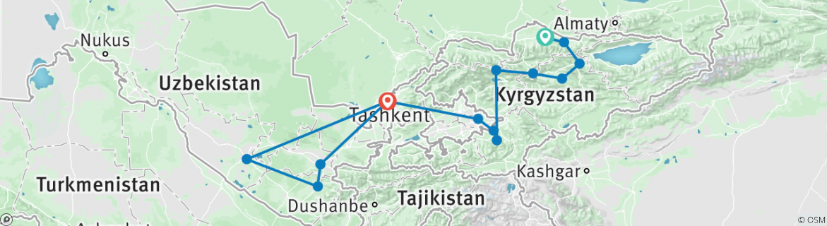 Image of a map showing the route of the tour