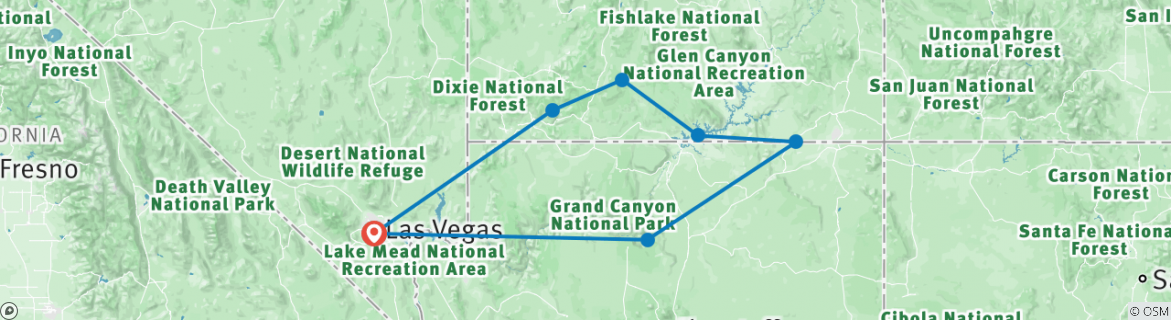 Image of a map showing the route of the tour