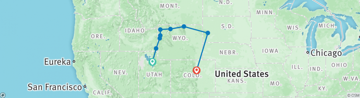 Image of a map showing the route of the tour