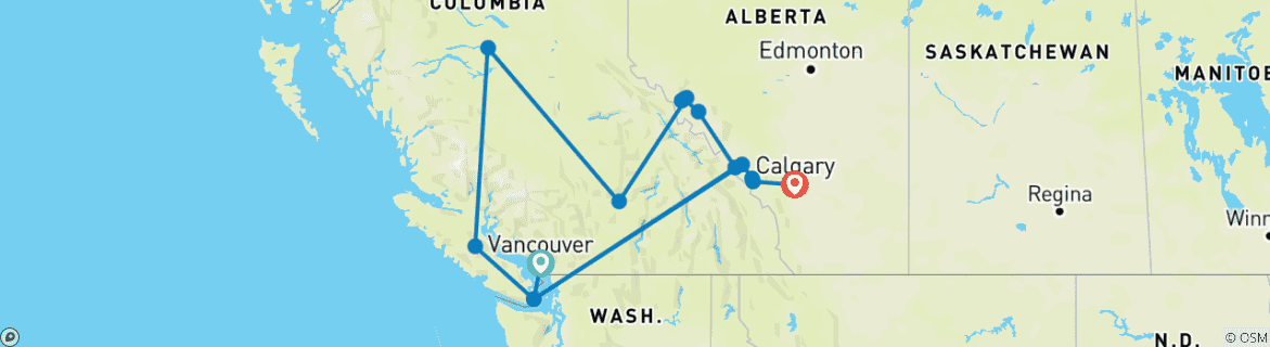 Image of a map showing the route of the tour