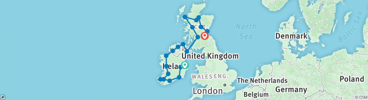 Image of a map showing the route of the tour