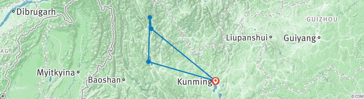 Image of a map showing the route of the tour