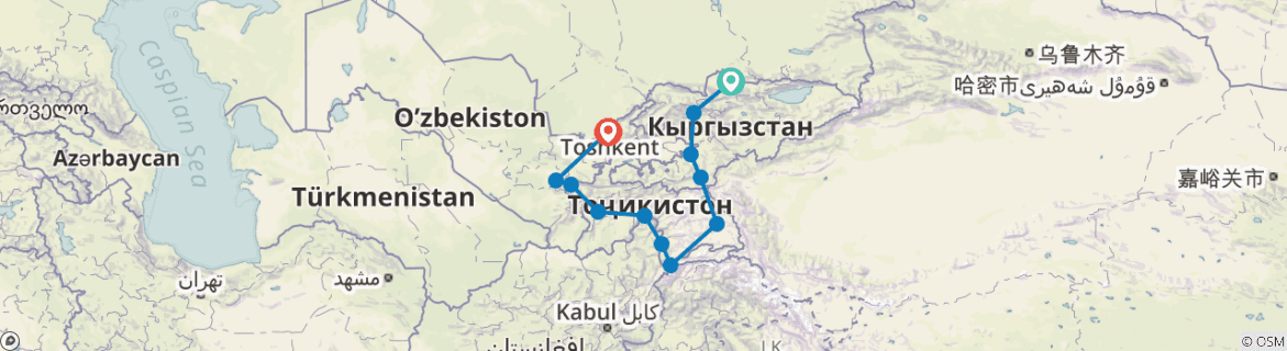 Image of a map showing the route of the tour