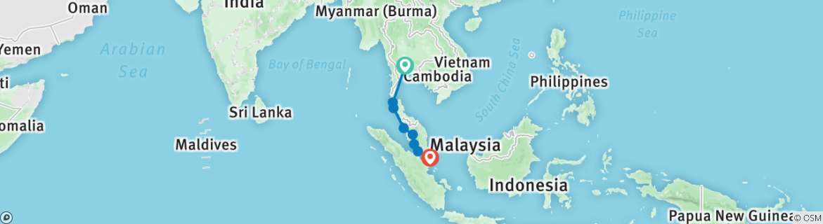 Image of a map showing the route of the tour