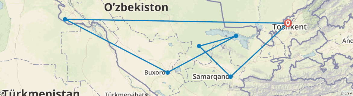 Image of a map showing the route of the tour