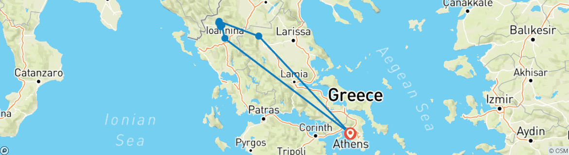 Image of a map showing the route of the tour