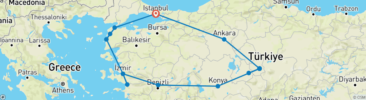Image d'une carte montrant l'itinéraire du circuit