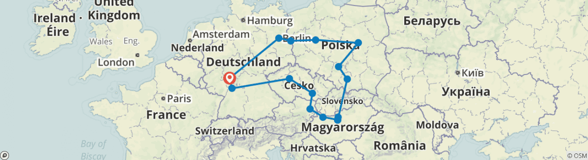 Image of a map showing the route of the tour