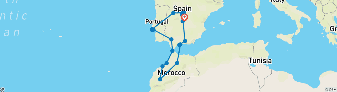 Image d'une carte montrant l'itinéraire du circuit
