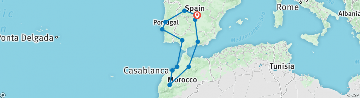 Image of a map showing the route of the tour