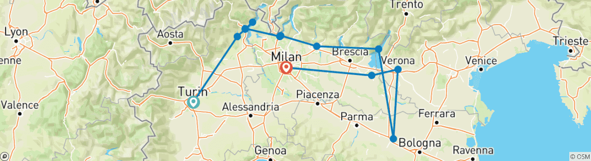 Image d'une carte montrant l'itinéraire du circuit