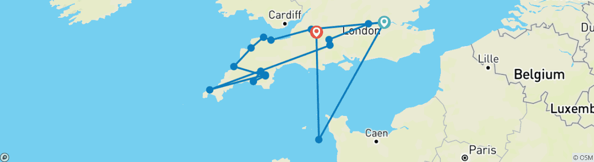 Image d'une carte montrant l'itinéraire du circuit